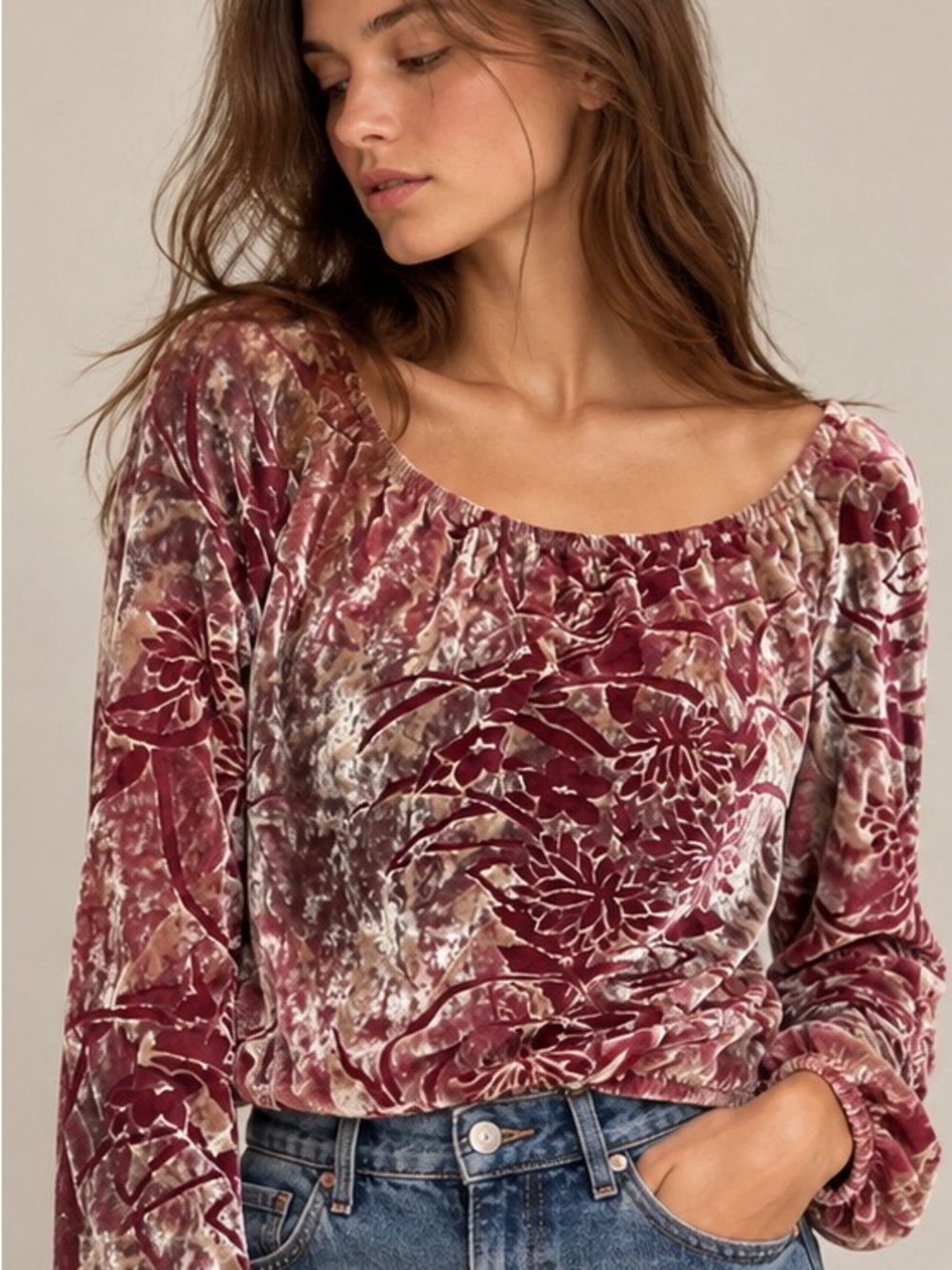 Vintage Sisley 90s Y2K Floral Silk Blend Velvet Blouse Made in Italy XS